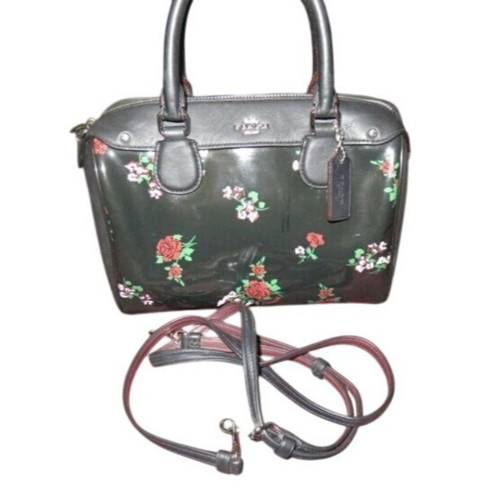 Coach 2017 Black Floral Leather Rowan Crossbody Mini Bennet Crossbody with COA
